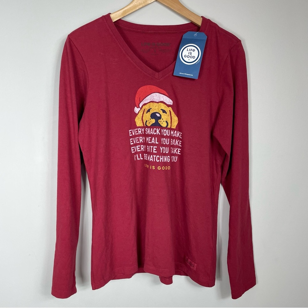Life is Good long sleeve doggy Christmas top Sz S